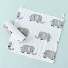Charger l'image dans la galerie, Débarbouillettes bébé en gaze de coton – motif éléphants