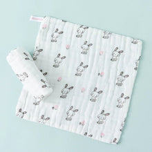 Charger l'image dans la galerie, Débarbouillettes bébé en gaze de coton – motif lapins