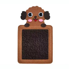 Charger l'image dans la galerie, Mes Premières Textures - Cartes sensorielles bébé : carte tactile chien en feutrine, texture peluche bouclée chocolat