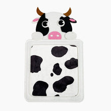Charger l'image dans la galerie, Mes Premières Textures - Cartes sensorielles bébé : carte tactile vache en feutrine, texture tissu doux tacheté noir et blanc