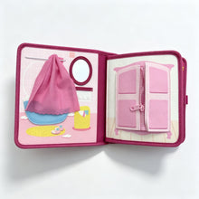 Load image into Gallery viewer, Ma Petite Princesse - Livre d'éveil fille : page salle de bain avec miroir et armoire à fermeture éclair