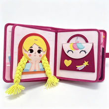 Load image into Gallery viewer, Ma Petite Princesse - Livre d'éveil fille : page princesse aux tresses à coiffer et sac licorne