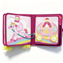 Load image into Gallery viewer, Ma Petite Princesse - Livre d'éveil fille : page licorne ailée et carrosse de princesse
