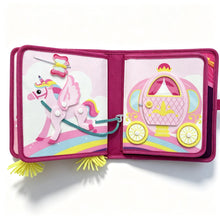 Load image into Gallery viewer, Ma Petite Princesse - Livre d'éveil fille : page licorne ailée et carrosse de princesse
