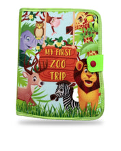 Load image into Gallery viewer, Ma Première Visite au Zoo - Livre bébé : couverture en feutrine avec lion, zèbre et girafe
